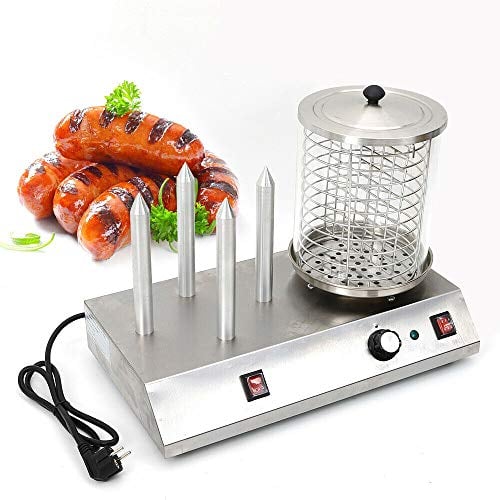 Machine Hot Dog Professionnelle, 4 Fentes à toast Machine a Hot Dog, Machine à hot-dog Appareil de chauffage, Longueur de chaque tige chauffante-22.2cm, acier inoxydable