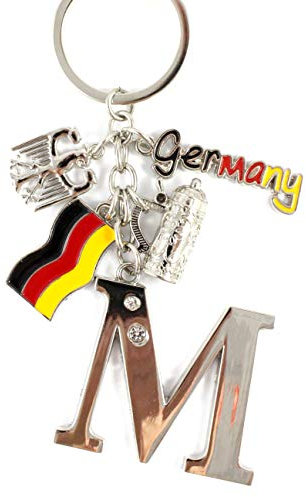 ELLUG Schlüsselanhänger H.: 11cm Buchstaben/Letter/Initalien/Alphabet/ABC mit Glitzersteinen & Charms Bierkrug/Adler/Deutschland-Fahne/Germany (M)