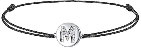 J.Endéar Frauen Mädchen Fußkettchen Buchstabe M Silber 925 Filigran Cord Sommer Strand Schmuck Geschenk 34cm Einstellbar Handgefertigt