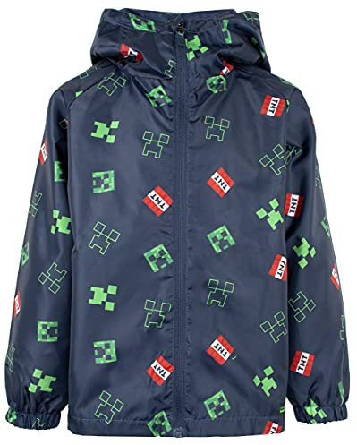 Minecraft - Jungen Regen Jacke - Outdoor 100% wasserdichte Jacken mit Kapuze - Kinder Regenmantel - Marineblau Regenmantel Jungen Kleidung - Alter 11-12 Jahre