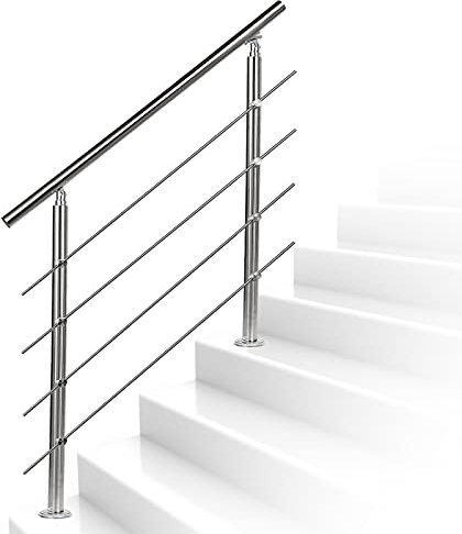 BMOT Geländer Edelstahl Handlauf Treppengeländer 120cm mit 4 Querstreben, für Treppenhaus innen, Balkon, Garten