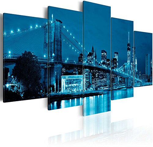 murando Akustikbild New York Bilder Akustikschaum Hochleistungsschallabsorber Schallschutz Leinwand 5 tlg Wandbild Raumakustik Schalldämmung City Brooklyn Bridge Brücke Stadt