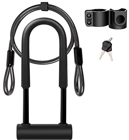 UBULLOX Bike U Lock with Cable Heavy Duty Bike Lock, 16mm U Lock and 4ft/6ft Length Security Cable with Sturdy Mounting Bracket for Bicycle, Motorcycle and More, Large