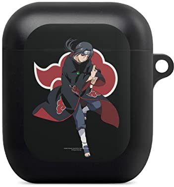 Hülle mit Karabiner kompatibel mit Apple AirPods (1. Generation) Case schwarz Schutzhülle mit Schlüsselanhänger Itachi Uchiha Offizielles Lizenzprodukt Naruto Shippuden