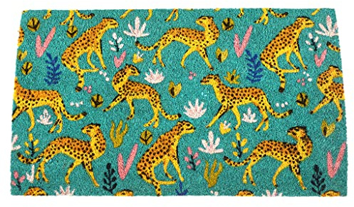 Rex London Fußmatte/Fußabstreifer/Abstreifer aus umweltfreundlicher Kokosfaser mit dem Design „Cheetah Gepard“, Rückseite aus rutschfesten Plastik