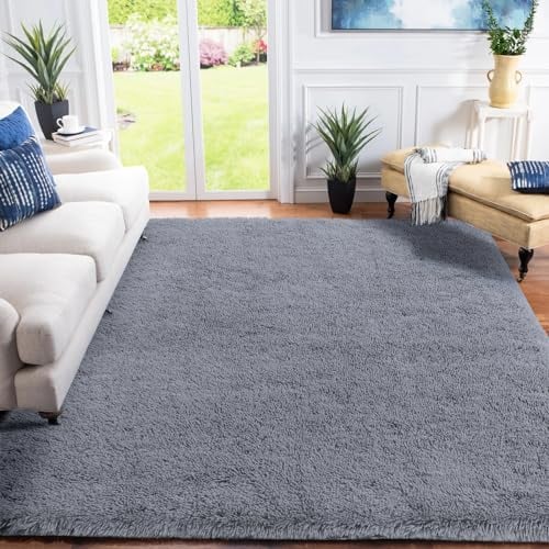 XSIVOD hochflor Wohnzimmer Teppich, Schlafzimmer Bettvorleger, Moderner zottelig flauschig weich Teppiche für Kinderzimmer Anti-Rutsch Unterseite waschbarer, 200x300 cm, Grau