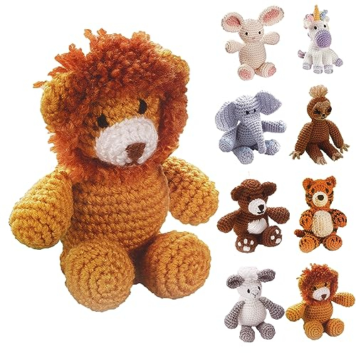 LEISURE ARTS Little Crochet Friend Animals Häkelset mit Garn, inklusive Anleitung (evtl. nicht in deutscher Sprache), 20.3 cm Amigurumi Löwe