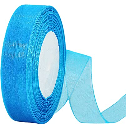 45m Organzaband Pfauenblau 20mm Breit Chiffo Geschenkband,Transparentes Organzabänder Chiffonband Schleifenband Dekoband Geschenkverpackung Deko Band Tüllband für Weihnachten Hochzeit Taufe Geburtstag