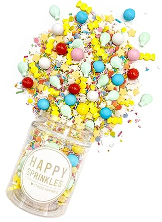 Happy Sprinkles Birthday Parade 90g | Streusel Mix Mit Schokolade Zum Dekorieren | Ideale Tortendeko Am Geburstag | Für Kekse, Eis & Kuchen Geeignet