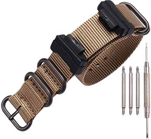 XBHWS Nylon-Armband-Adapter, kompatibel mit Casio G-Shock 16 mm Serie GA110, 100, 700, DW-5600, GWM-5610, GD120, Herren-Uhrenarmband, Khaki