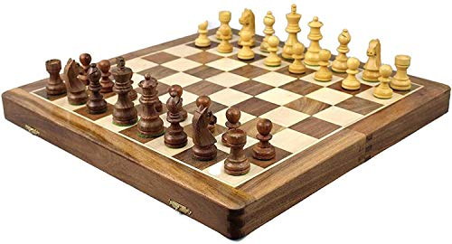 NIVOK Schachgammon-Set für Erwachsene, handgefertigt, Inlay, Massivholz, faltbar, Brettspiel, 14 Zoll, Intelligenz, Austauschspiel, Party