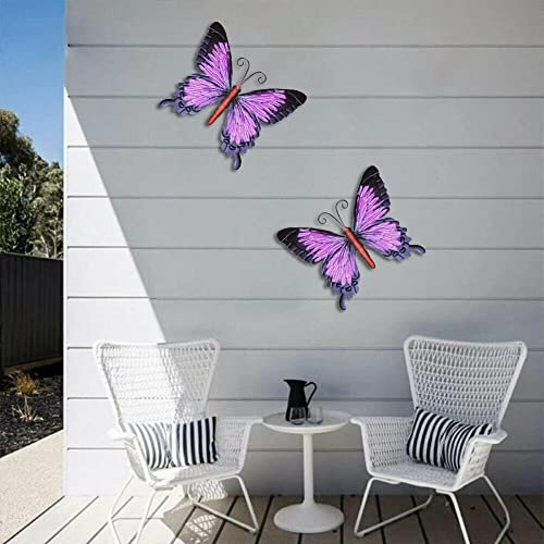 Großer Metall-Schmetterling, lila und farbig, für den Außenbereich, Garten, Heimdekoration, Wandkunst, Metall-Schmetterling, Wanddekoration