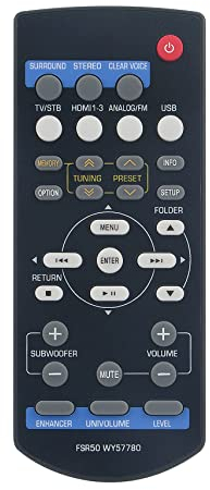 AULCMEET FSR50 WY57780 Control Remoto de Repuesto Compatible con la Barra de Sonido estéreo Yamaha Home Theatre SR-301 YHT-S401