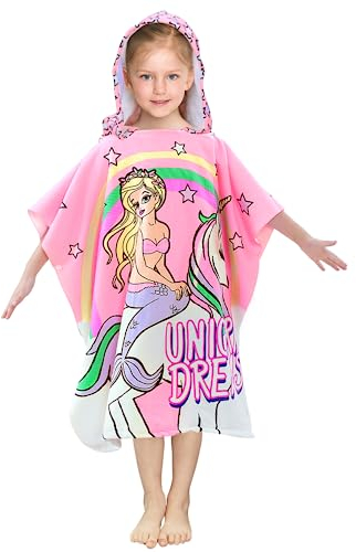 JORAKI Badetücher Badehandtuch Kinder, Mikrofaser Bademantel Badeponcho Strandtuch Kinder Ultra Weich und Saugfähig Handtuch mit Kapuze für Mädchen Jungen Teenager 6-14 Jahre alt