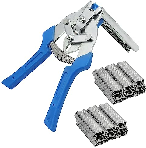 BREUAILY Pinza ad Anello con 1200 Anelli Zincati Type M Nail Ring Pliers Pinza per il Fissaggio di Gabbie Metalliche per il Fissaggio di Recinzioni Gabbie per Animali Polli e Uccelli