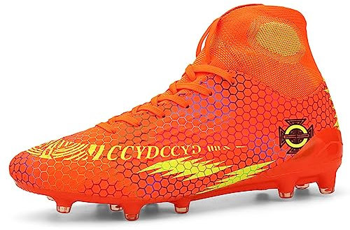 Football Boots Men's Football Shoes Boy's Football Shoes Football Spikes for Mens Boys Outdoor Astro Turf Trainers Orange 44