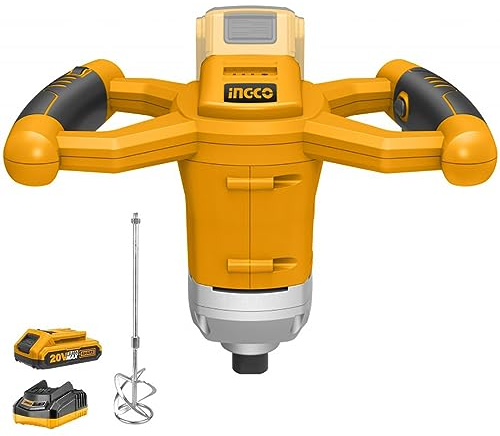 Ingco Mxli20012ahman Trapano Miscelatore Mescolatore A Batteria 20 V Impastatore Con Frusta Inclusa Batteria E Caricabatterie 2 Ah Inclusi