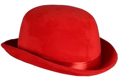 Thetru Melone Top Colour Velour mit Satinband 60 cm | Rot - Bowler Hut Erwachsene (Rot)