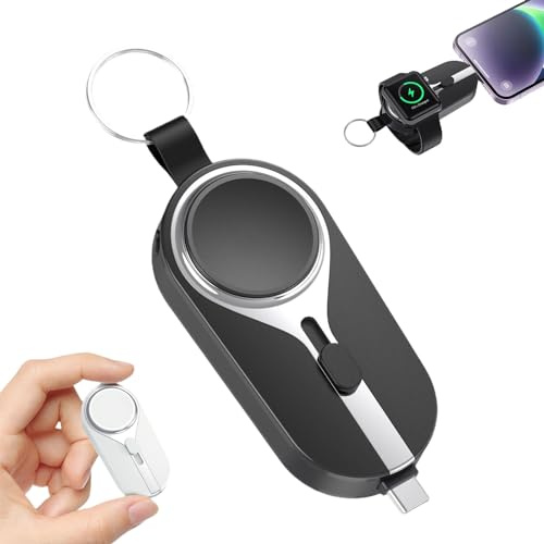 KeyPact Duo,Keypact Duo for IPhone,Keychain Rechargeable,2-in-1 Portable Rechargeable Keychain,Keychain Portable Charger,2000 MAh Emergency Mobile Power Bank (Type-C,Black)