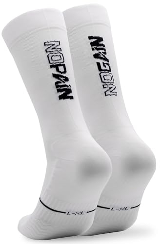 NORTEI Fahrradsocken, Lange Radsocken, MTB, Triathlon, Laufen, Atmungsfähig, Gepolstert, Sportsocken für Radfahren für Herren und Frauen (L, XL, Weiß)