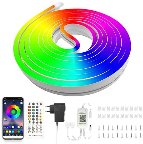 calflux Neon Led Strip 10m,RGB Streifen Lichterkette,IP65 Wasserdicht lichtband Led Band mit Bluetooth Fernbedienung,24V Led Leiste Farbwechsel für Schlafzimmer,Raum,Innen-Außen Dekoration
