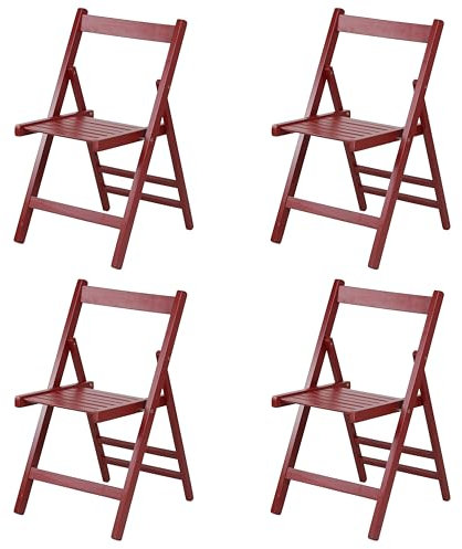 Totò Piccinni Set 4 SEDIE Pieghevoli Legno di Alta qualità, Comode, Resistenti, Salvaspazio (Ciliegio Granata)
