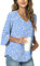 TAOHUADAO Womens Casual V-Neck Loose Tunic Top for Leggings 3/4 Sleeve Chiffon Blouse Shirt Tops X-Large, Blue-White Florets