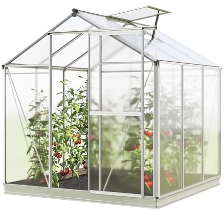 GFP Gewächshaus Jasmin 3 Alu-Rahmen 192 x 192 cm Polycarbonat Platten - mit Fundamentrahmen & automatischem Fensteröffner