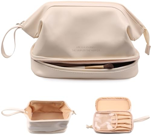 Abiudeng Kosmetiktasche,Kulturtasche,Kulturbeutel-Damen,Schminktasche Groß,Wasserdicht Make up Organizer Tasche,Reisen Kosmetiktasche mit pinselfach,Make up Tasche Klein für Frauen HandtascheWeiß