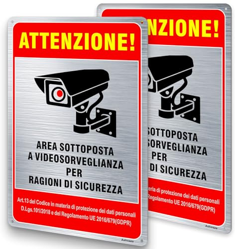 Ashoaza Cartel de área de videovigilancia de aluminio con aviso GDPR, 2 carteles de área de videovigilancia, 20 x 30 cm, con 4 agujeros preperforados, impermeable, para casa y tienda, interior y