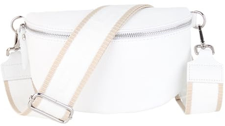 MIRROSI® Bauchtasche Damen, Echtleder, Made in Italy, Umhängetasche, Brusttasche, Crossbody Bag (1 Tasche & 2 Gurte) (Weiß (Uni), Große Tasche (28x18x9cm))