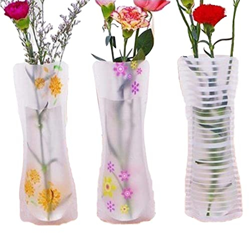 3 Stück tragbare Blumen-Vase, niedlich, faltbar, für Hochzeit, Büro, Heimdekoration, zufällige Kunststoff-Blumenvase, praktisch