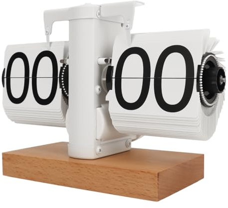 Greensen Automatische Flip-Digital-Uhr Buche-Holz-Basis Flip Tischuhren 24-Stunden-Zeitanzeige Retro Flip-Uhr Minimalistische Mechanische Auto Flip Clock (Weiß)
