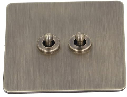 Interrupteur à Bascule Double 2 Voies, Panneau en Acier Inoxydable, Texture Bronze Antique, avec Large Application pour Salon, Chambre Coucher, Bureau