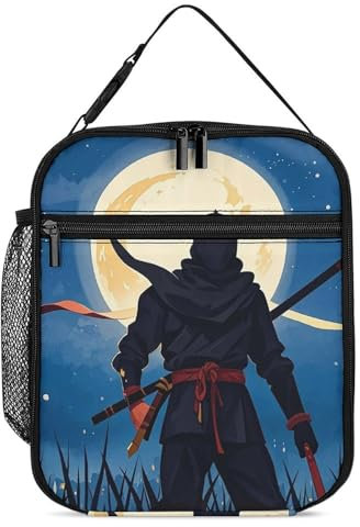 RKJVB Lunch Box for Men Women Moonlight Watercolor Style Ninja Lunch Bag Large Capacity Lunch Box Reusable Lunch Bag Insulated Lunch Box Lunchbox Cooler