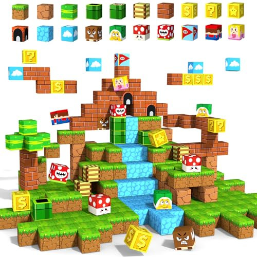 Magnetic Blocks, Magnetic Building Blocks Toddlers Toys Magnet Cubes for Kids STEM Sensory Magnet Toys for 3+ Years Old Kids, Girls & Boys, Game Elements Christmas Birthday Gifts 54PC