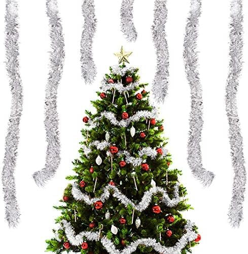 10 Stück Lametta Weihnachtsbaum, Lametta Weihnachtsdeko Weihnachtsbaum, Girlande Weihnachten Deko,Party Weihnachtsfeier Weihnachtsdekoration Hängende Geburtstagsparty Dekoration (Silberweiß) (Silber)