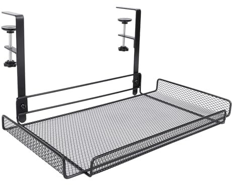 BSTCAR Under Desk Organizer Clamp On,Under Table Mesh Metal Storage Shelf Cable Management Tray for Wire Router Power Strip (Black)