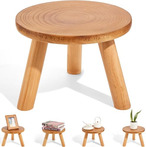 Yanbaga 2 Pack Wood Plant Stand Indoor,11-12 Mid Century Modern Plant Stand Holder with Growth Ring,Stool Display Stand for Flower Pots ,Outdoor, Garden,Patio