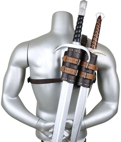 FHUILIJH Doppelsäbel Schwert Holster Mittelalter Schwert Gürtel Krieger Leder Schwert Froschhalter für Rollenspiele,Braun,15cm