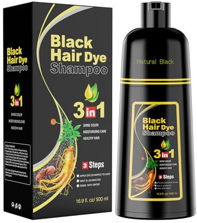 Haarfärbeshampoo 3 in 1, Anti Grau Shampoo Natürliche Haarfarbe, Halbpermanente Haarfarbe, 100% Graue Haare Abdecken, Haarfärbemittel für Frauen und Männer, 500ML Black Hair Dye Shampoo