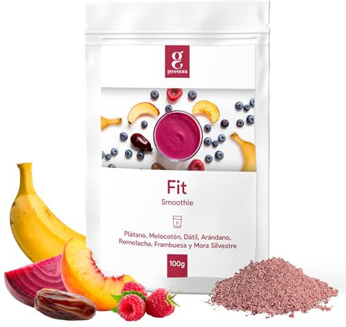 GREENORA Smoothie Vegano Fruta Liofilizada en Polvo 100% Natural. Deshidratada. Plátano Melocotón Dátil Arándanos Remolacha Frambuesa. 100 g