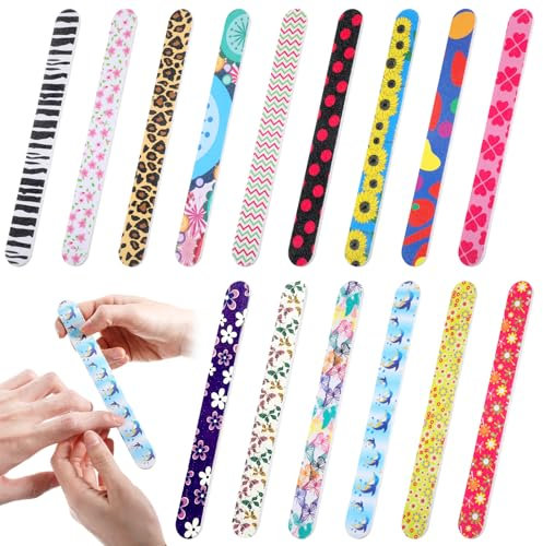 Grevosea Lot de 15 limes à ongles pour ongles naturels, double face, grain 180, limes à ongles pour ongles, limes à ongles professionnelles, limes à ongles florales colorées, outils de manucure pour