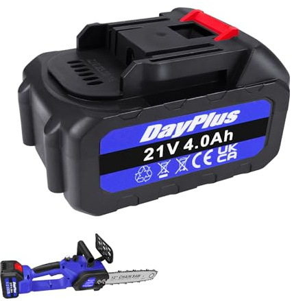 Replacement Power Tool Battery 21V 4.0Ah Lithium Ion Rechargeable Replacement Battery Pack for 21V Electric Chainsaw Cordless Hand Chainsaw 12 Inches Electric Chain Saw, ONLY 1pcs