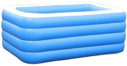 Tragbare Planschbecken mit 4 Ringen, einfache Einrichtung und Entwässerung, Garten, Outdoor, rechteckig, aufblasbar, Familiengröße, Planschbecken für Teenager und Erwachsene