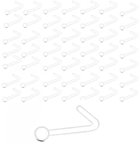 fufupaw 50 Stück Piercing Nase, Nose Piercing, Klare L-Förmige Nasenpiercing Stecker, Piercings für OP, Unsichtbare Nostril Retainer, Perfekt für Nase, Nasenpiercing