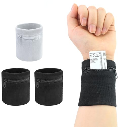 3 stycken handledsväskor med dragkedja, sport gym basket armband, svettband löpning handled förpackning plånbok med dragkedjeficka för nycklar