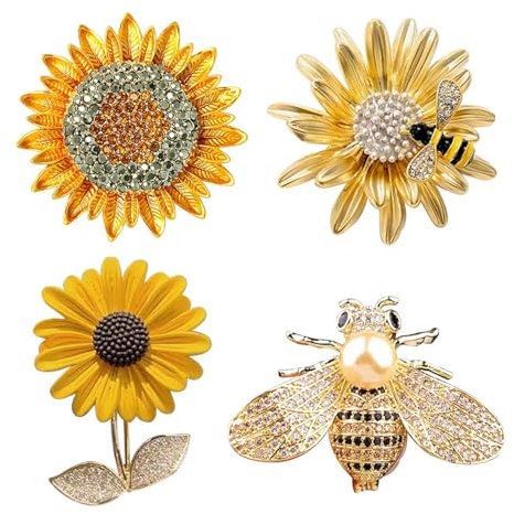 RELKLYU 4 Morceaux De Broche d'abeille De Fleurs, Broche Amusante, Accessoires De Vêtements, Broche en Diamant, Cadeau Créatif.