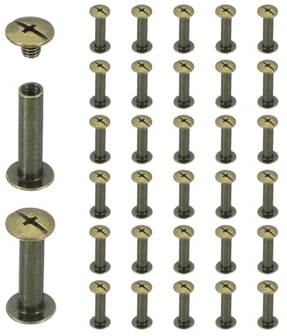 sourcing map Lot de 40 rivets à vis Chicago M5 x 20 mm en métal Phillips pour bricolage, ceinture en cuir, sac, loisirs créatifs, reliure, bronze