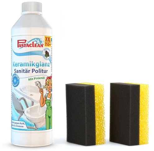 Pastaclean® XXL-Pack 750ml Keramikglanz Sanitärpolitur mit Pinienöl - Entfernt Rostläufe, Kalkablagerungen, Wasser- und Urinstein, Profi Politur für die Reinigung und Versiegelung von Keramik
